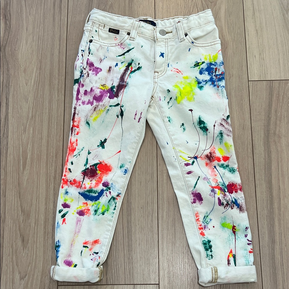 Polo Ralph Lauren Kids Astor Slim Boyfriend Paint Splatter Jeans in White